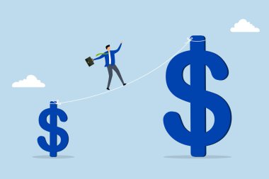 Yatırım artışı, yüksek riskli ödül, İşadamı, yatırımcı, akrobat geçişleri, küçük dolardan daha büyüğüne yürürken.