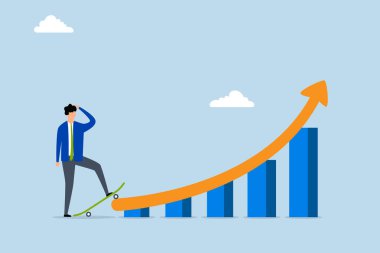 Başarı için büyüyen kaykaylı iş adamı yükselen bir büyüme grafiğine hazırlanıyor..