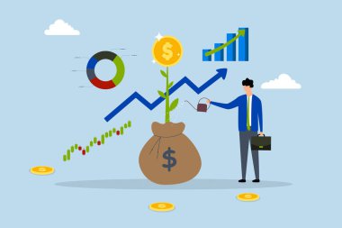 Yatırım artışı, girişimcinin artan bir finansal grafikle parayı beslemesi. 