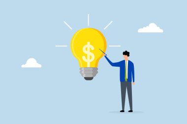 Fikir sunumu, iş adamı bir tartışmada bir ampul kullanarak yatırım fikri önerdi. 