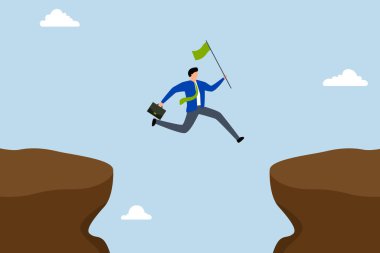 Motive olmuş işadamı, iş hedefine ulaşmak için uçurumdan atlıyor..