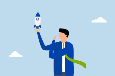 İş adamı ve başlangıç projesi, iş adamı kalkış için roket girişimini kavrıyor. 