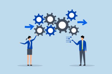 İş akışı yönetimi, girişimci lider ideal sonuç için dişli mekanizmasını geliştirme süreci. 