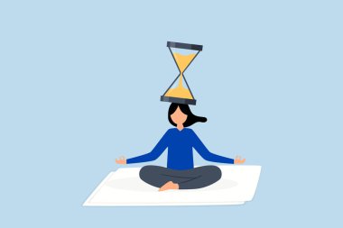 Sabır zamanı, sakin bir kadın kafasında bir kum saatiyle oturmuş sabır yetiştiriyor.. 