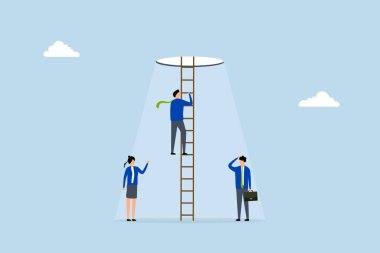 Problemi çözmek için umut motivasyonu, korku fikrini fethetmek, girişimci ilerideki aydınlık yola doğru yükseliyor.. 