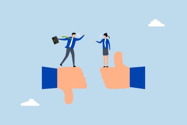 Meslektaşlar, iş adamları ve kadınlar arasındaki anlaşmazlık ve tartışma başparmaklar yukarı ve aşağı arasındaki ayrımı öfkeyle tartışıyor. 