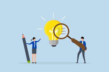 İş yaşanabilirliği kontrolü, büyüteç kullanan girişimci ampul konseptini inceler. 