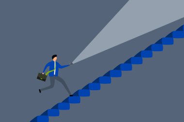 Fırsatı görmek için el feneri, el feneri ya da merdiveni yükselen meşale ile güven girişimcisi. 