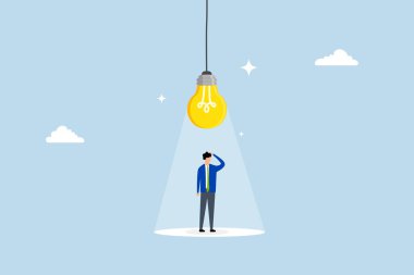 Yenilik, zeki girişimci yaratıcı bir ampulün altında kafa yoruyor.. 