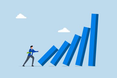 Üretkenliği arttırmak ya da değiştirmek için küçük alışkanlıklar, küçük domino taşlarını daha büyük bir düşüş için zorlayan iş adamı.