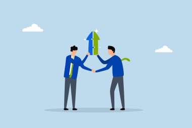 İş adamı tokalaşması büyüyen ok yapbozuna bağlanıyor.