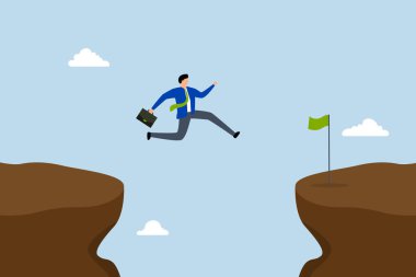 Başarılı olma riskini göze alın, cesur girişimci diğer tarafta başarı bayrağına ulaşmak için uçurumdan atlıyor.. 