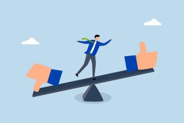 Haksızlık ve erdem değerlendirmesi, işadamı baş parmakları yukarı aşağı bir tahterevallide sendeliyor.. 