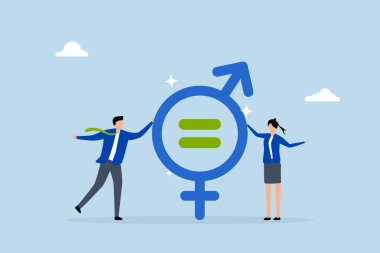 Cinsiyet eşitliği, iş adamı ve kadın cinsiyet eşitliği sembolik.