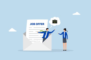 İş teklifi ve e-posta zarfındaki işadamı adaylara yeni iş teklifinde bulundu.