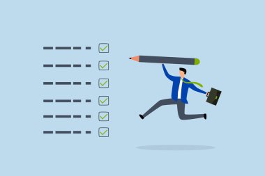 Görevi tamamla, neşeli girişimci görevlerini bitirdikten sonra enerjik bir şekilde sıçrıyor..