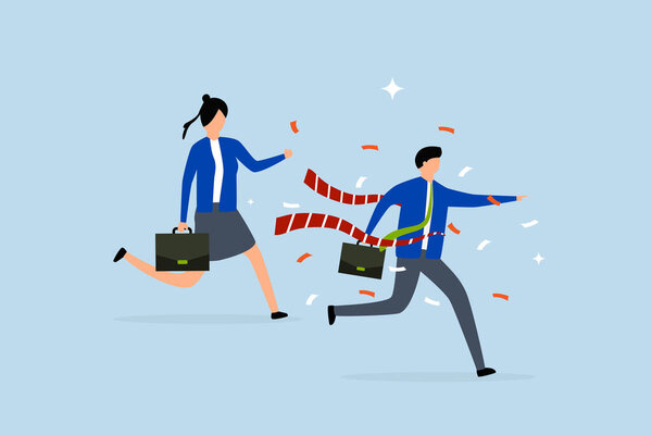 Finish line winner, businessman champion winner race finish line.