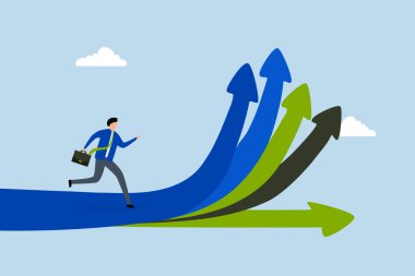 Kariyer kararı, iş adamı farklı ok yollarına koşuyor..