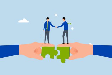 Ortaklık, iş adamı tokalaşması yapbozu birbirine bağlar.