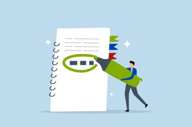 Önemli bir noktayı vurgula, işadamı kalem çemberini vurgula önemli bir nota.