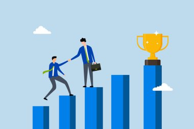 Başarıya ulaşmak için rehberlik yardımı, işadamı yöneticisi çalışanın başarı kupasına ulaşmasına yardım eder.