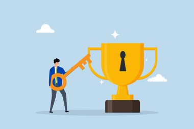 Başarının anahtarını aç, başarılı olmanın anahtarına sahip iş adamı..