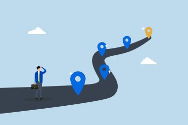 Başarı yol haritası yolculuğu, iş adamı başarının kilometre taşına bak.