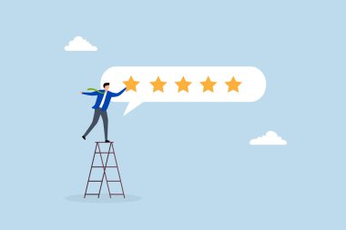 5 yıldızlı değerlendirme, müşteri veya istemci beş yıldızlı geri bildirim değerlendirmesi yapıyor.