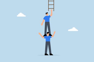 İş ortağı, iş arkadaşlarını başarı merdivenine tırmanmada destekler..