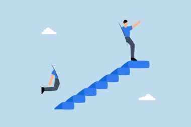 Başarı için özel bir kısayol ile merdiveni tırmanan iş adamı.