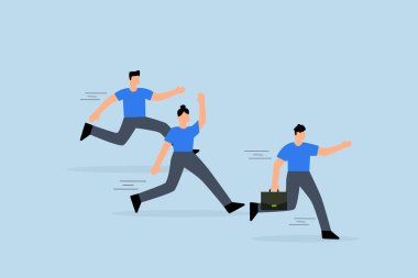 İş rakibi tüm gücüyle bitiş çizgisini hızla koşar.