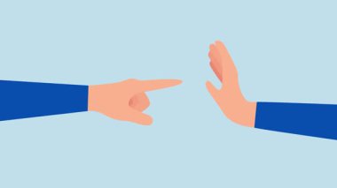 Anlaşmazlıkları durdurmak için yönetim becerisi, iş adamının 4k animasyonu bir elini diğerini işaret etmek ve diğer elini jesti durdurmak için kullanmak..