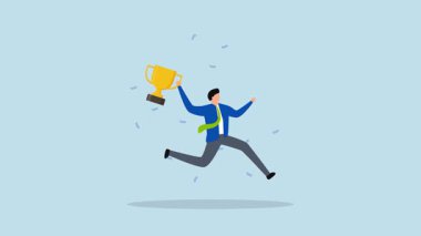 İş başarısını kutlayın, coşkulu iş adamının 4k animasyonu zafer kazandıktan sonra sevinçle sıçradı.