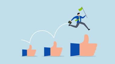 Kariyer gelişimi, heyecanlı iş adamının 4k animasyonu zafer bayrağı kaldırması ve zıplama sırasında başparmak hareketi yapması..