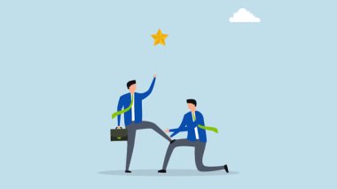 Yıldıza ulaşmak için dizlerinin üzerine çökerek Müdür 'ün 4k animasyonu meslektaşını destekliyor..