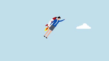 Başarı artırıcı, roket ya da jet motoru kullanan kadın girişimcinin 4k animasyonu.