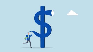 Yatırım fırsatı keşfi, zeki girişimcilerin geleceğe bakmak için dolar şeklinde bir teleskopla 4k animasyonu.