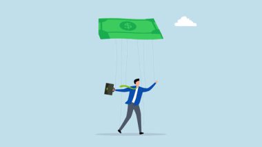 Para tarafından kontrol edilen, 4k animasyonu, zenginlik tarafından manipüle edilen zayıf iş adamı kuklası..