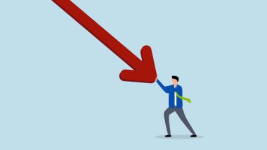 Yatırım çöküşünden kurtulmak için dayanıklılık, azalan oku aşağı itmek için azami çaba sarfeden iş adamlarının 4k animasyonu.