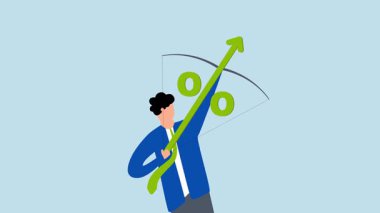 Enflasyon yüzdesi yükseldiği için faiz oranı artışı, iş adamının 4k animasyonu gökyüzüne bir ok fırlattı.