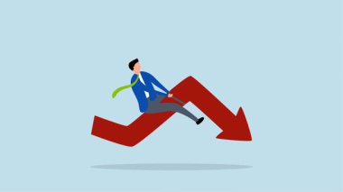 Kripto para birimi çöküşü ve düşüşü, rodeoya katılan girişimci yatırımcının 4k animasyonu kırmızı ok grafiğinde bir düşüş yaşandı, belirsizlik ile karşı karşıya.