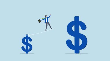 Yatırım artışı, yüksek riskli ödül, iş adamı, yatırımcı ve akrobat geçişlerinin yürüme sırasında 4k animasyonu.