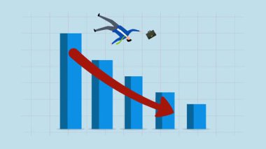 Borsa dibe vurdu, Yatırımcı İşadamı 'nın animasyonu borsa grafiğinde düştükten sonra yere düştü.