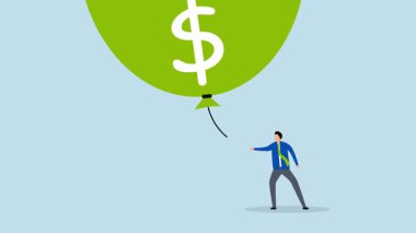 Büyük bir enflasyon balonunu söndürmeye çalışan iş adamı Federal Rezerv veya hükümetin 4k animasyonu.