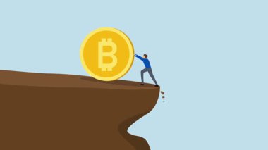 Bitcoin 'in fiyatların düşmesini önlemesi, iş adamı yatırımcının 4k animasyonu Bitcoin' i kenardan düşmesini önlemek için destekliyor.