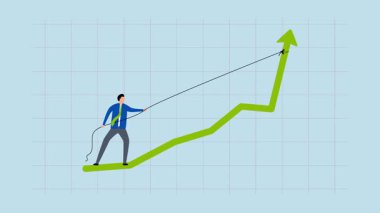 Satışları veya yatırım kârını artırmak, performans grafiğini yükseltmek için azami çaba harcayan girişimcinin 4k animasyonu.