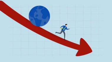 Dünya ekonomik durgunluğu, stresli girişimci yatırımcıların 4k animasyonu düşen gezegenden kaçtı.