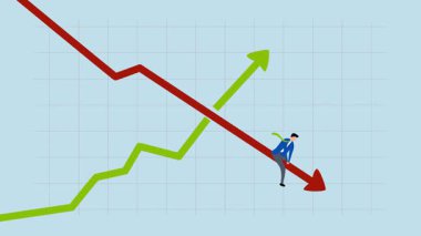 Enflasyon yüksek seviyelere ulaştıkça, endişe içindeki iş sahibinin 4k animasyonu azalan ekonomi grafiğinde dibe vurdu.