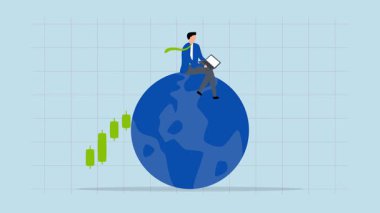 Dünya çapında finansal tablolar kullanarak akıllı iş yatırımcılarının 4k animasyonu.