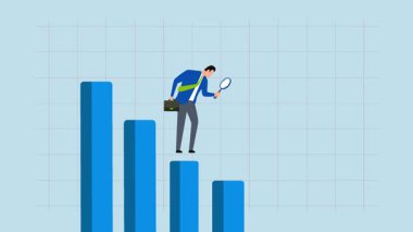 İş adamının 4k animasyonu bar grafik ve grafiğini azaltıyor.